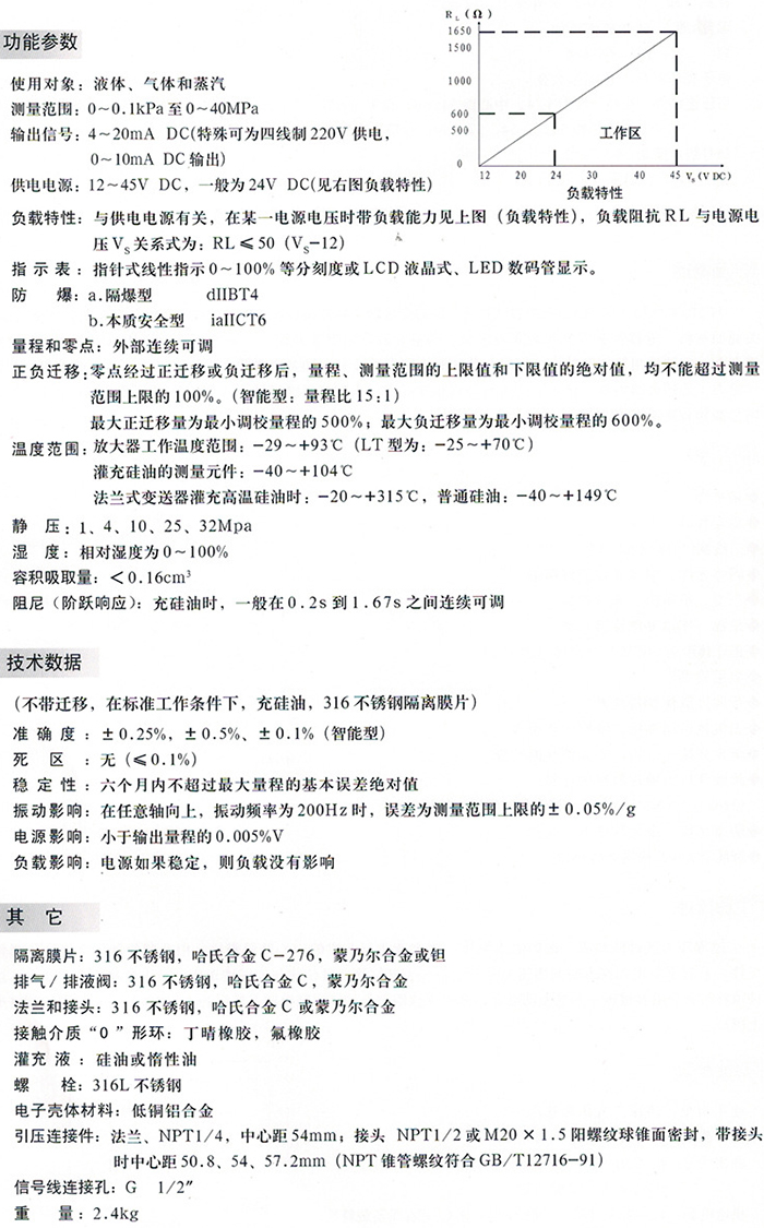 排污口差壓液位變送器技術(shù)參數(shù)對(duì)照表